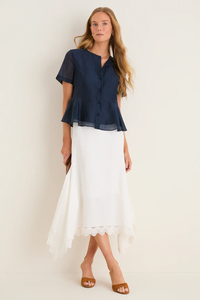 Navy Organza Peplum Sylvette Blouse - Image 2