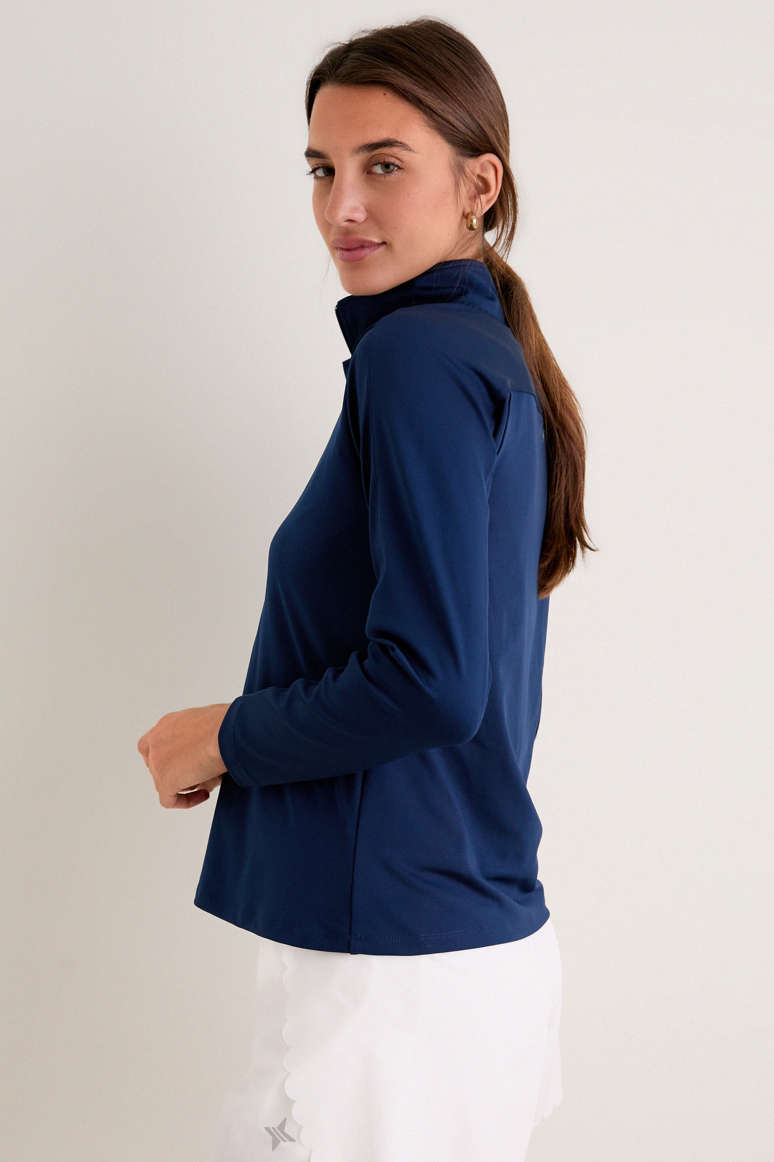 Navy Performance Jersey Carver Quarter Zip Tee - Image 3