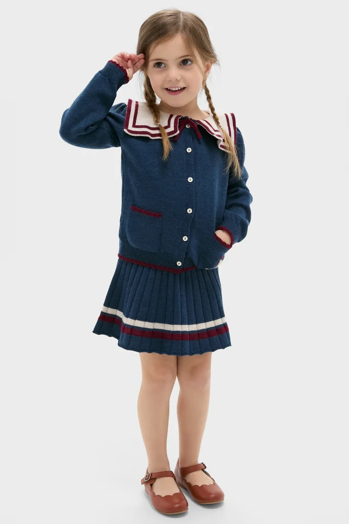 Pleated Knit Skirt in Navy - Image 2