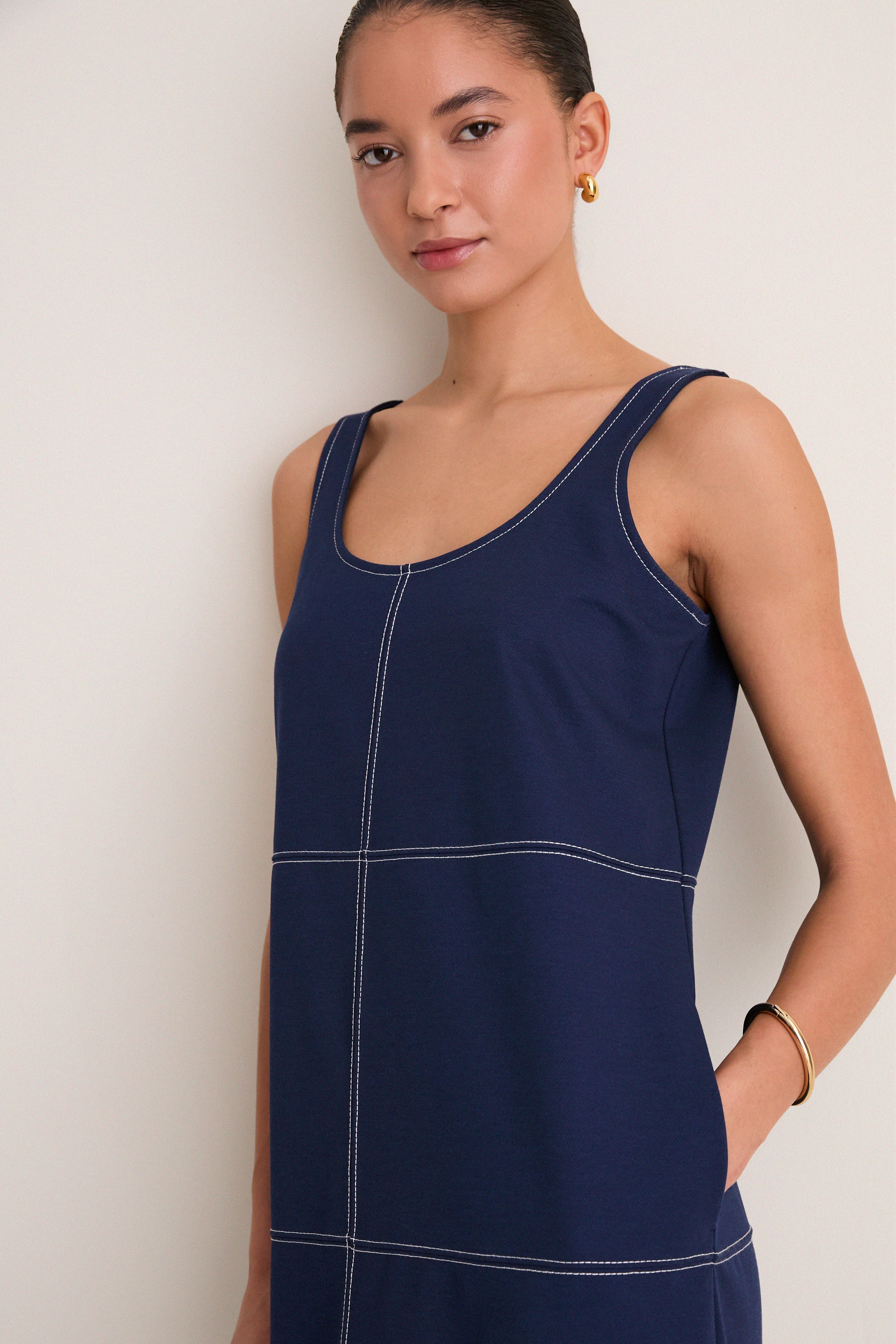 Navy Ponte Violette Column Dress - Image 5
