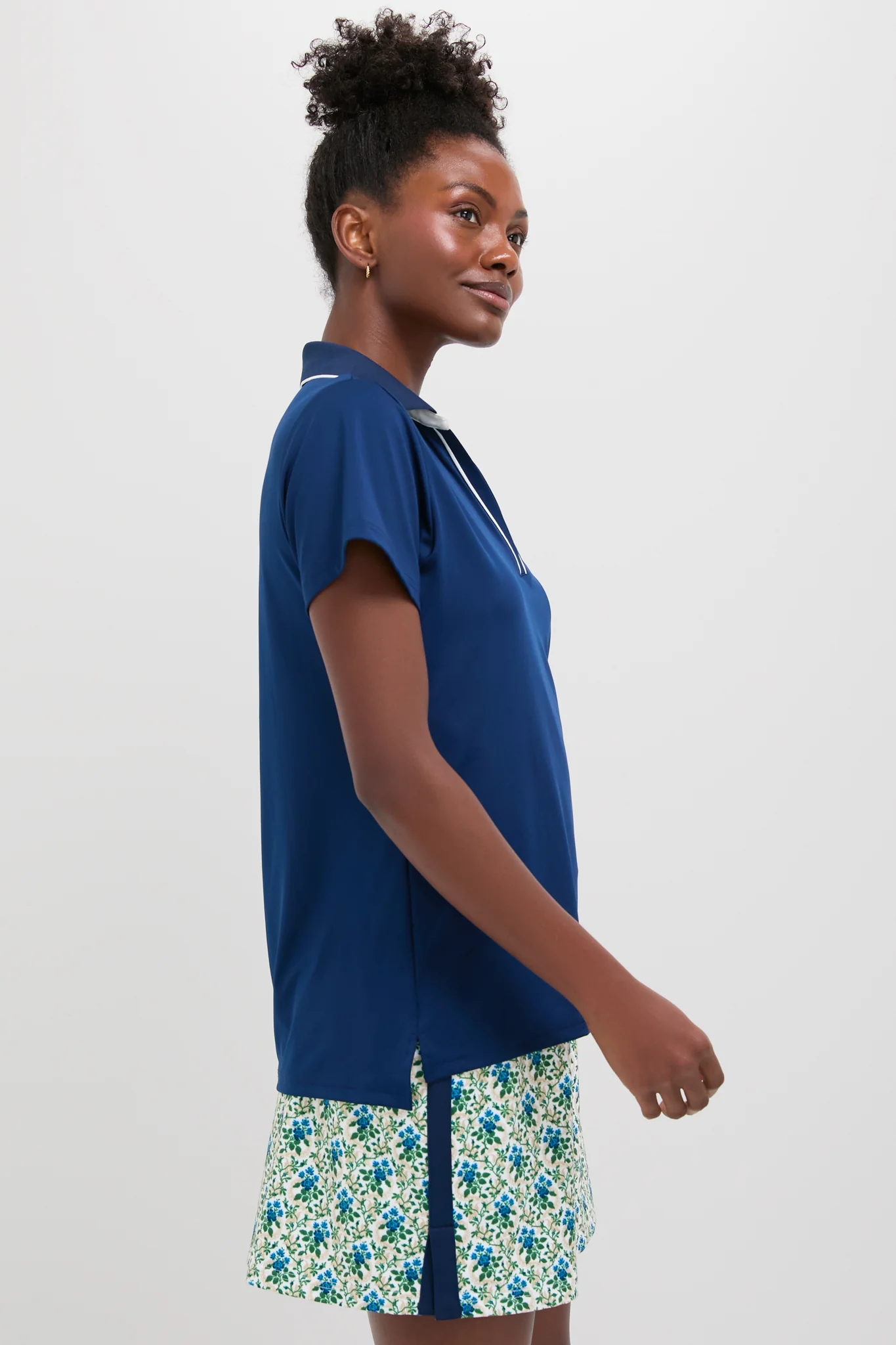 Navy and White Short Sleeve Performance Jersey Caroline Polo - Image 3