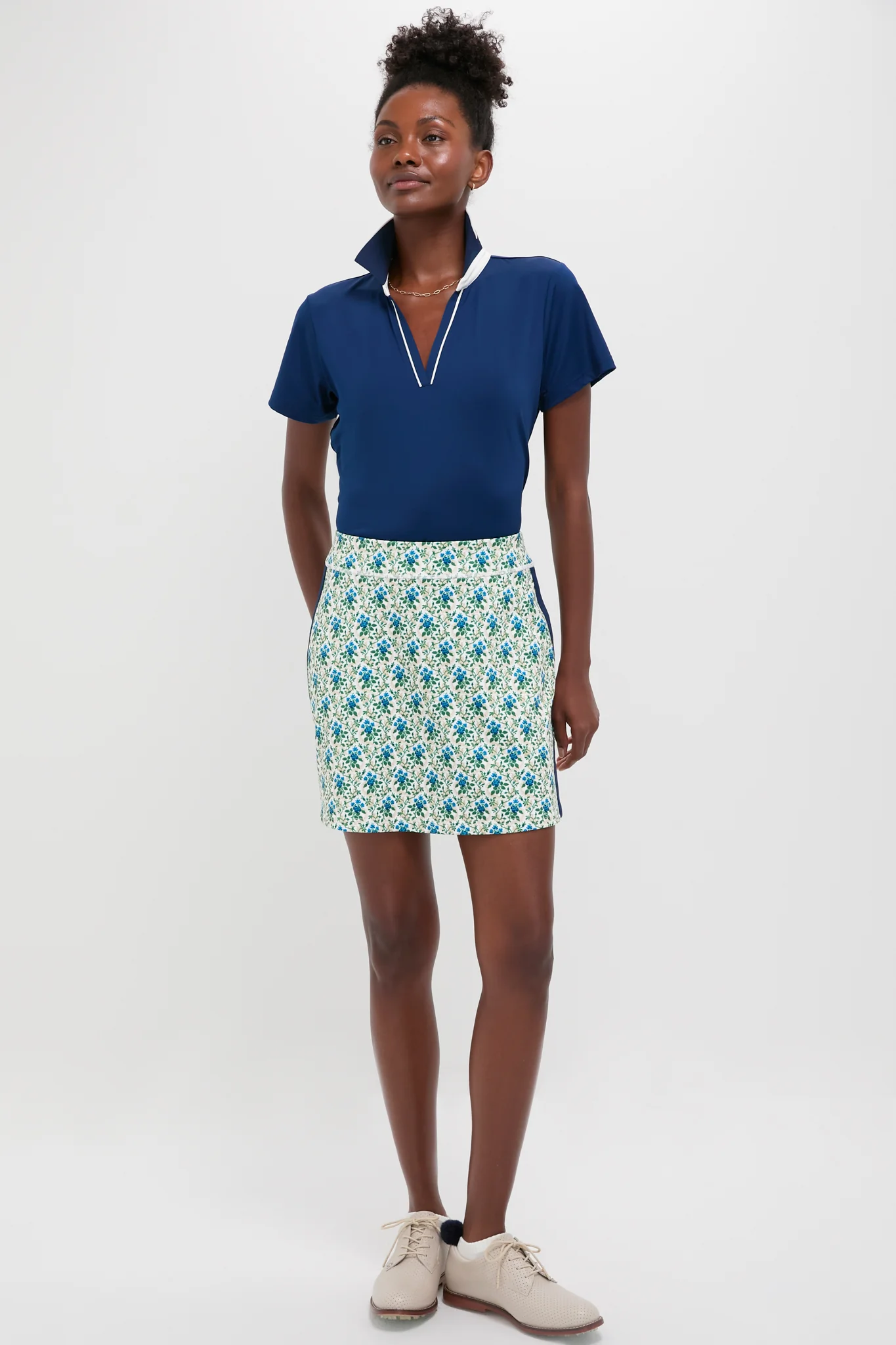 Navy and White Short Sleeve Performance Jersey Caroline Polo - Image 6