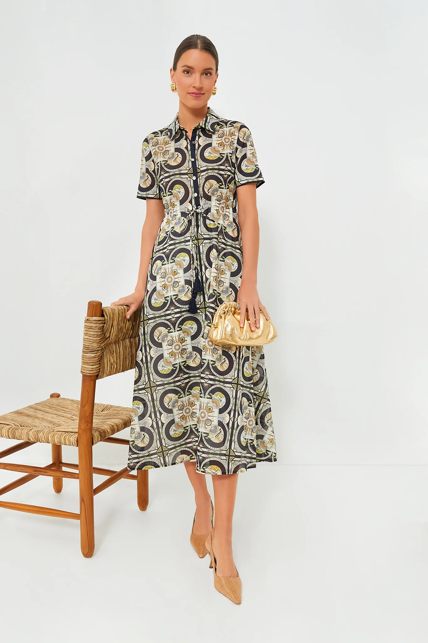 Navy Sundial Printed Cotton Shirtdress - Image 2
