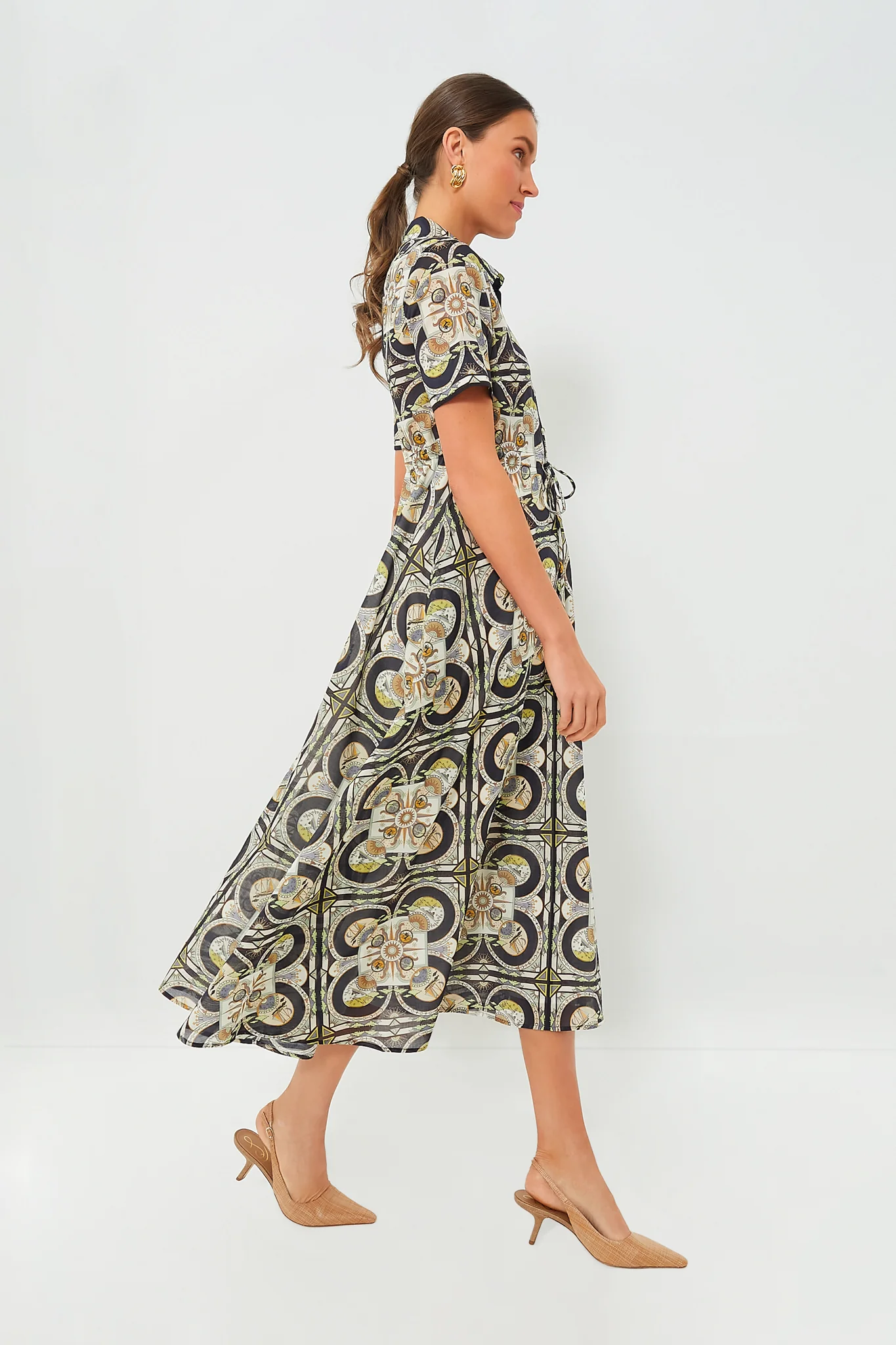 Navy Sundial Printed Cotton Shirtdress - Image 3