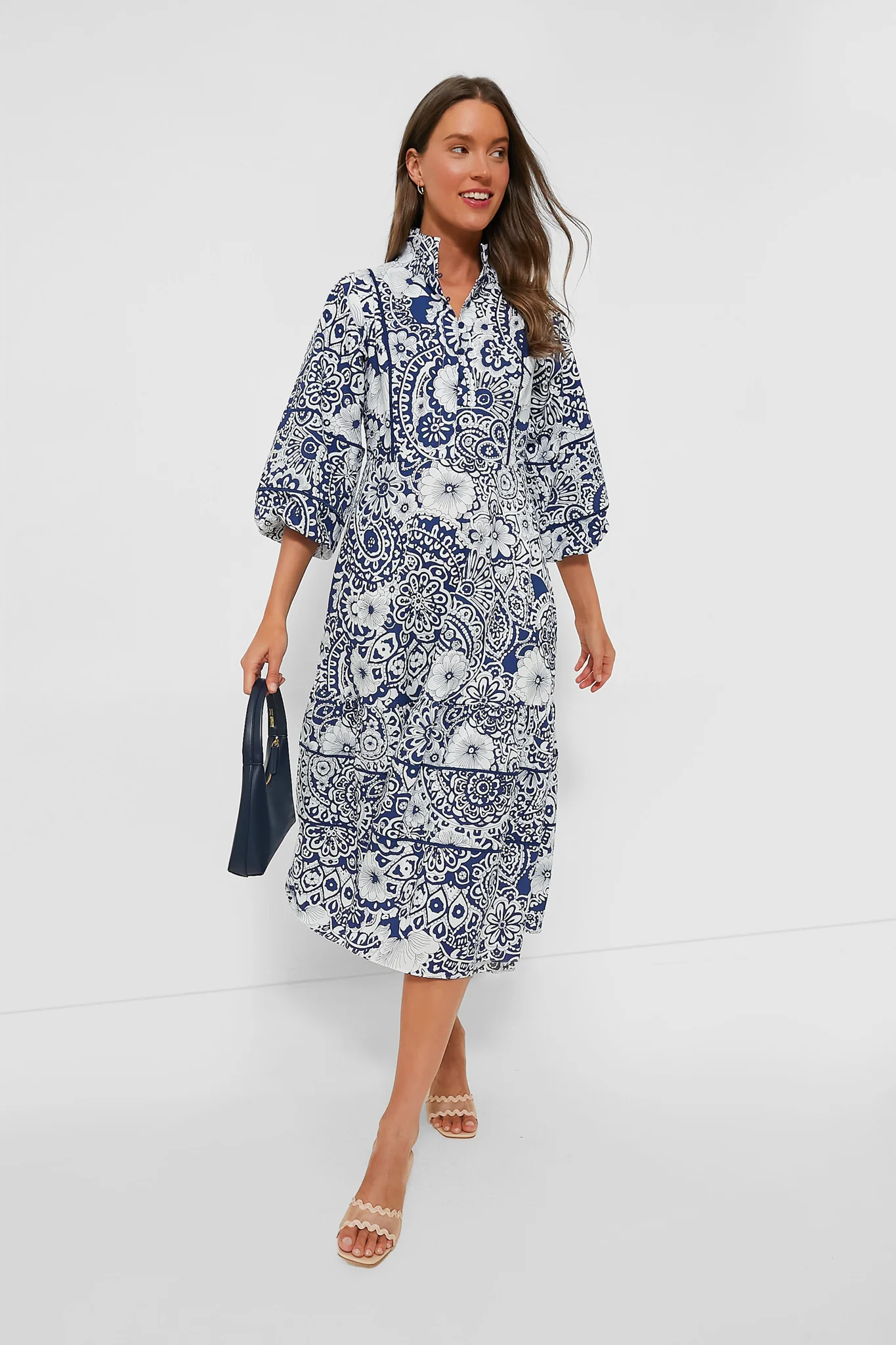 Navy & White Floral Hillsborough Midi Dress - Image 2