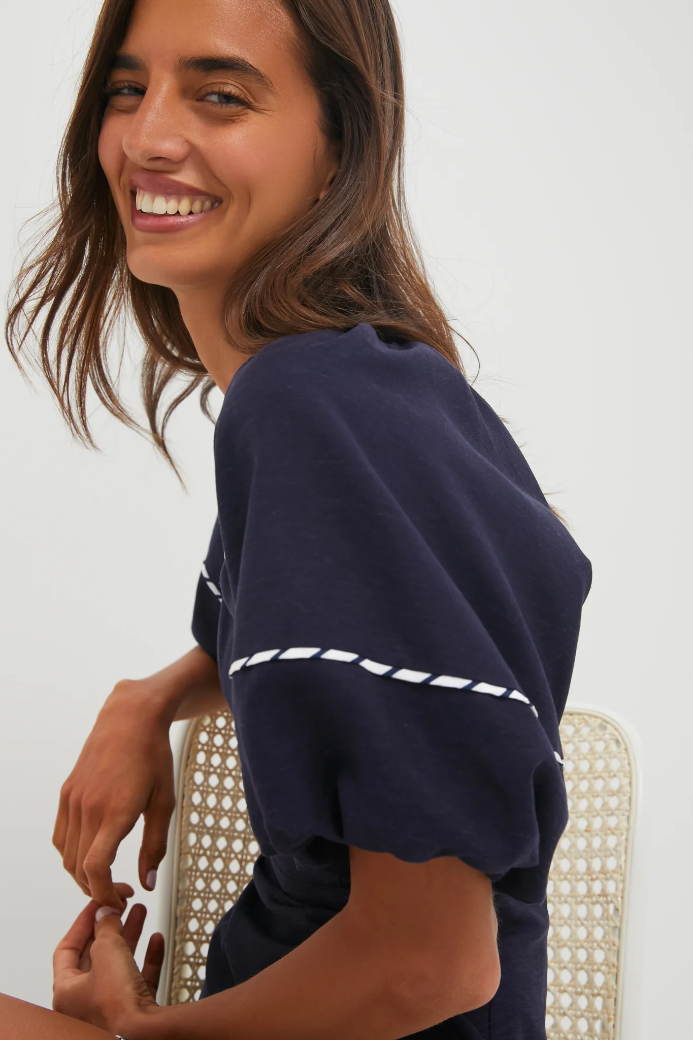 Navy with Striped Piping Keel Mini Dress - Image 5