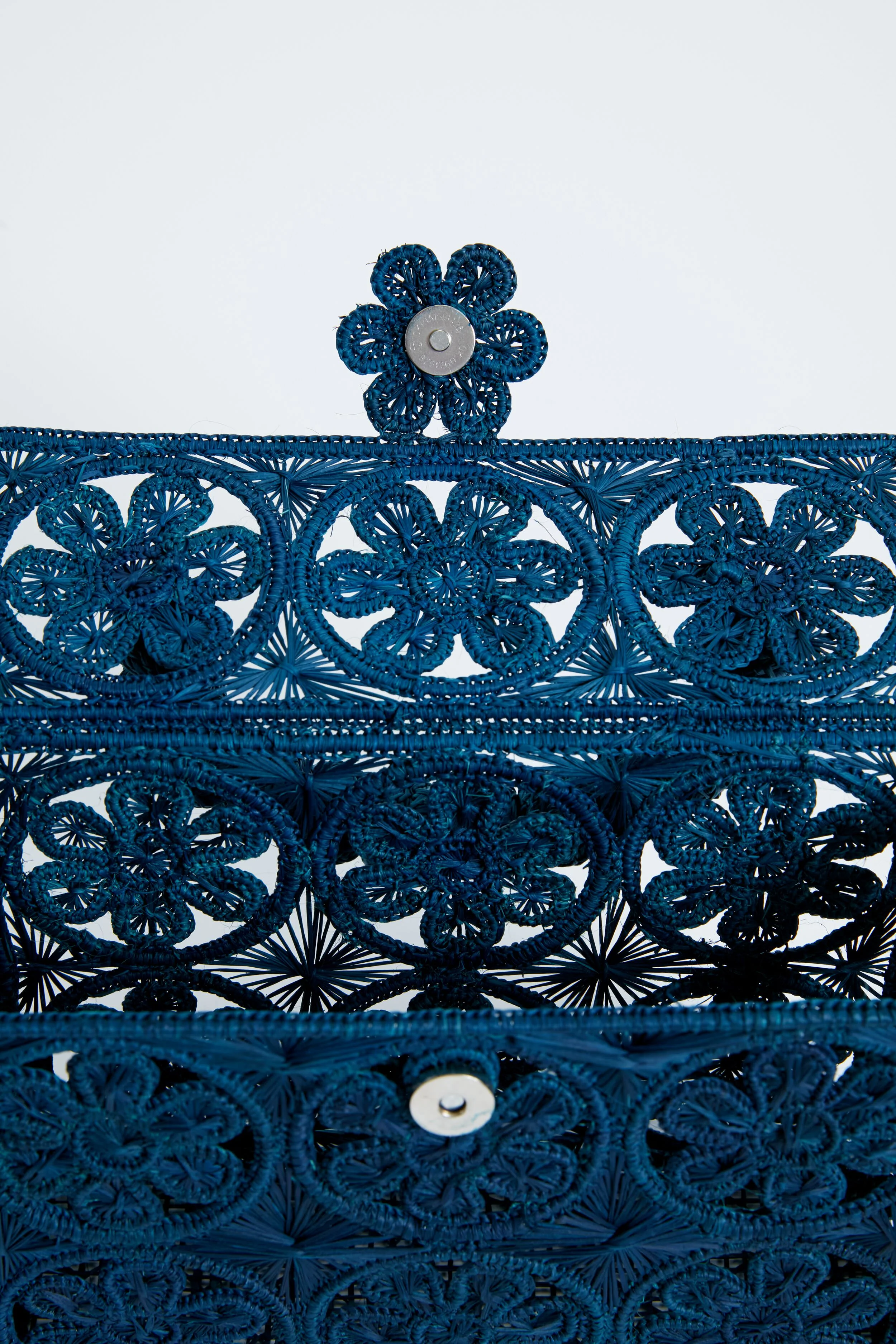 Newport Navy Rattan Bloom Clutch - Image 3