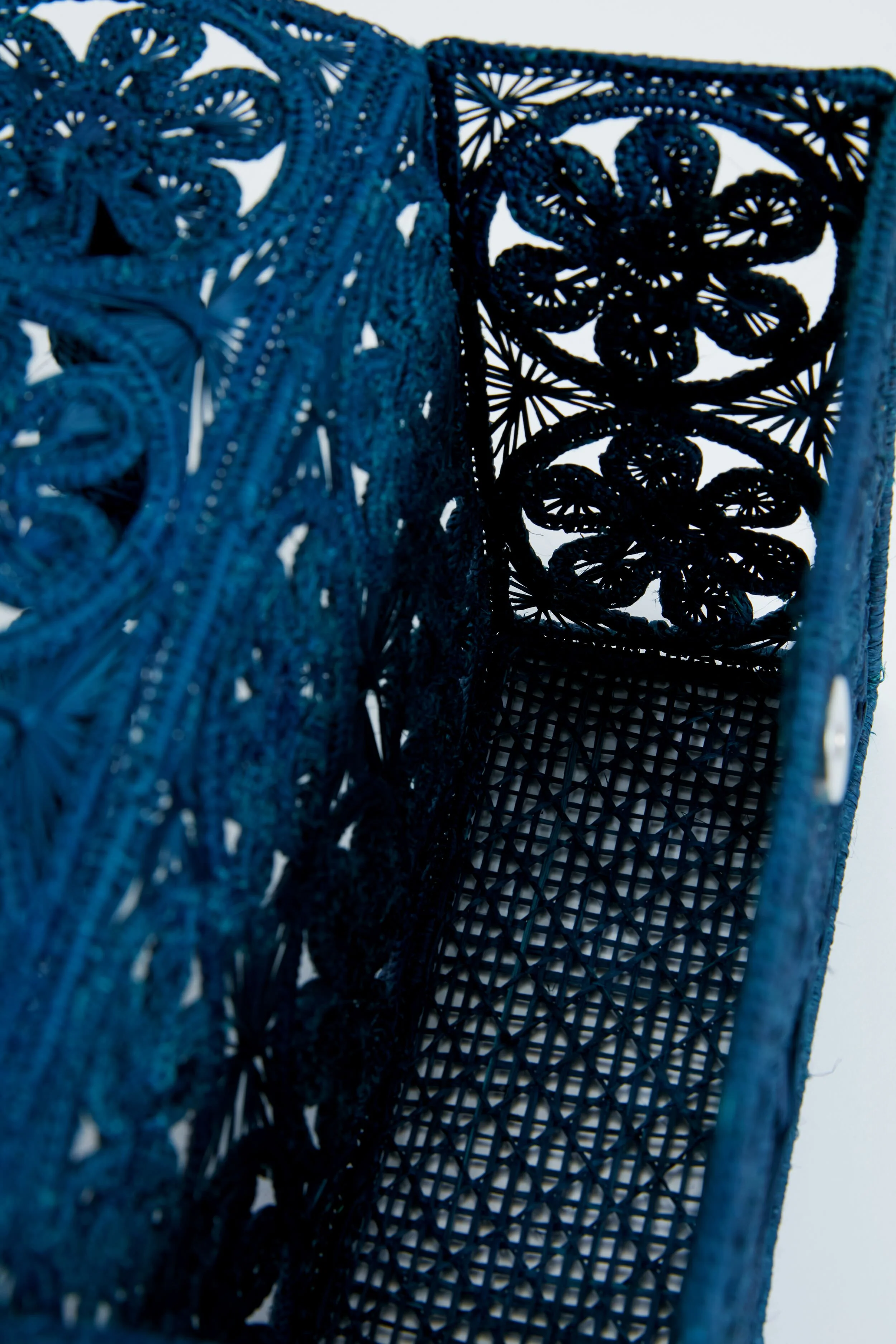 Newport Navy Rattan Bloom Clutch - Image 4