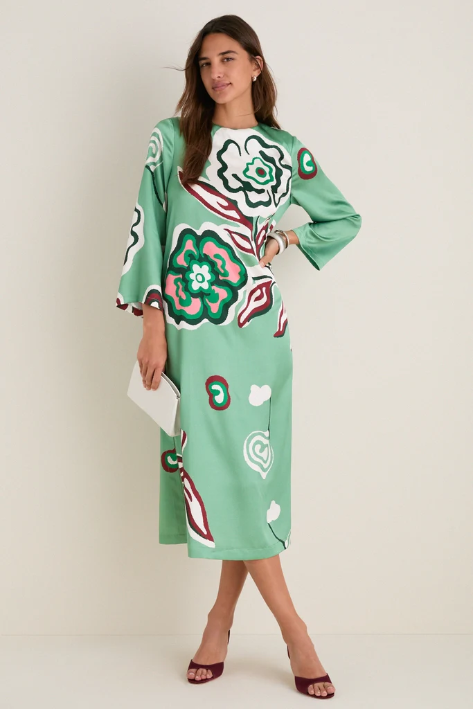 Fauvist Floral Hammered Satin Jamie Dress - Image 3