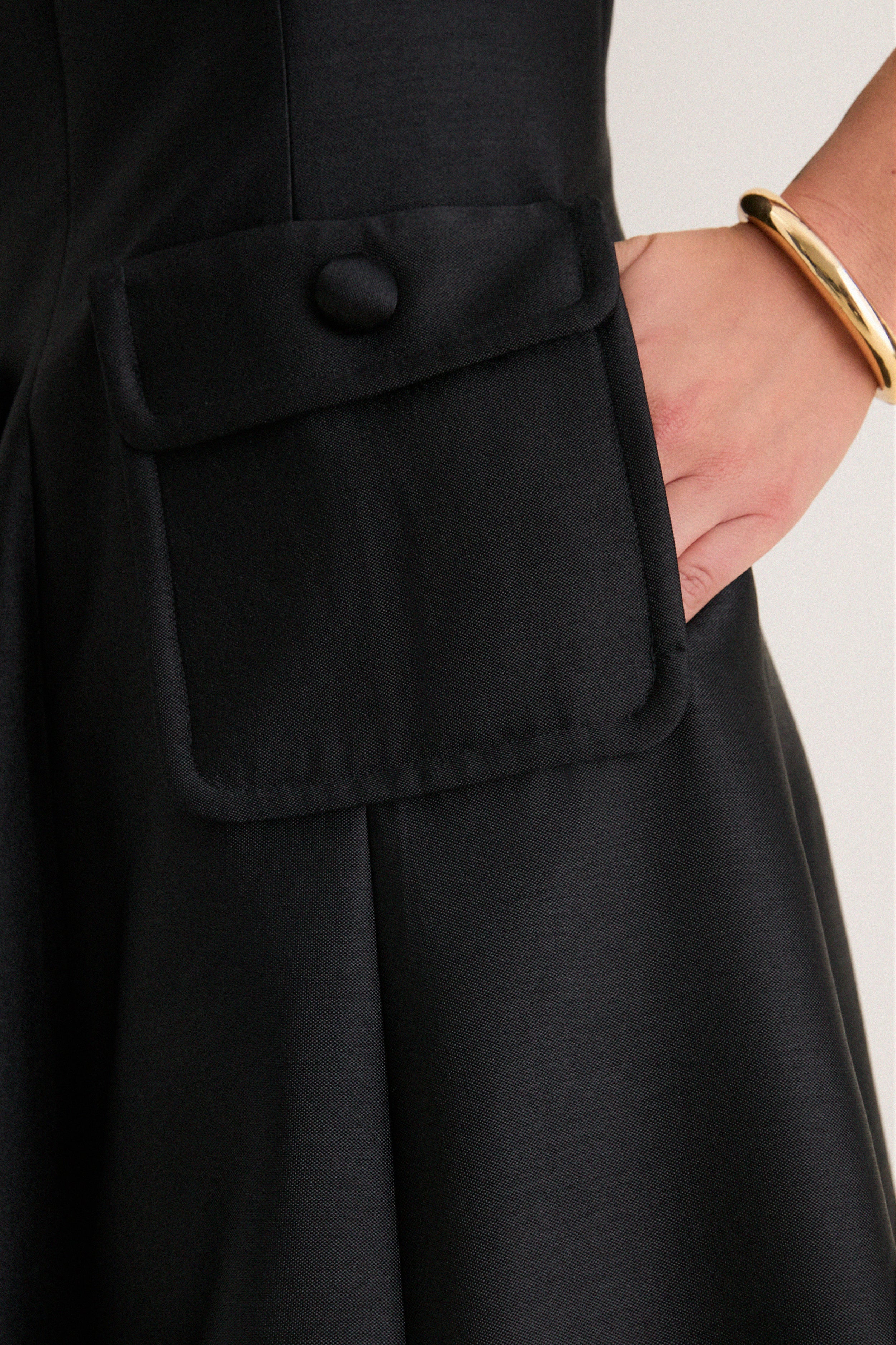 Black Dupioni Helene Midi Dress - Image 5