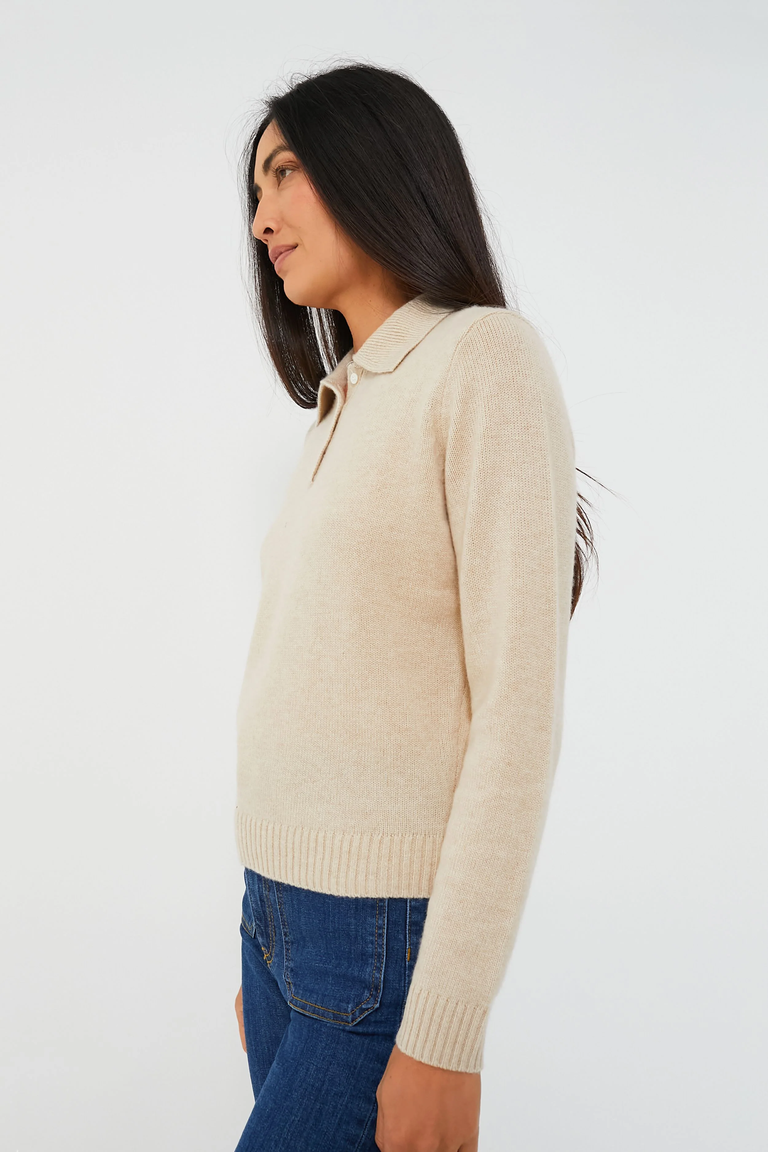 Oatmeal Cashmere Alice Polo Sweater - Image 3