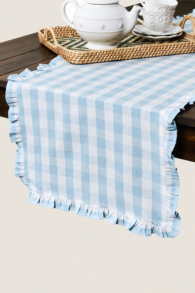 Ocean Gingham Ruffle Table Runner - Image 2