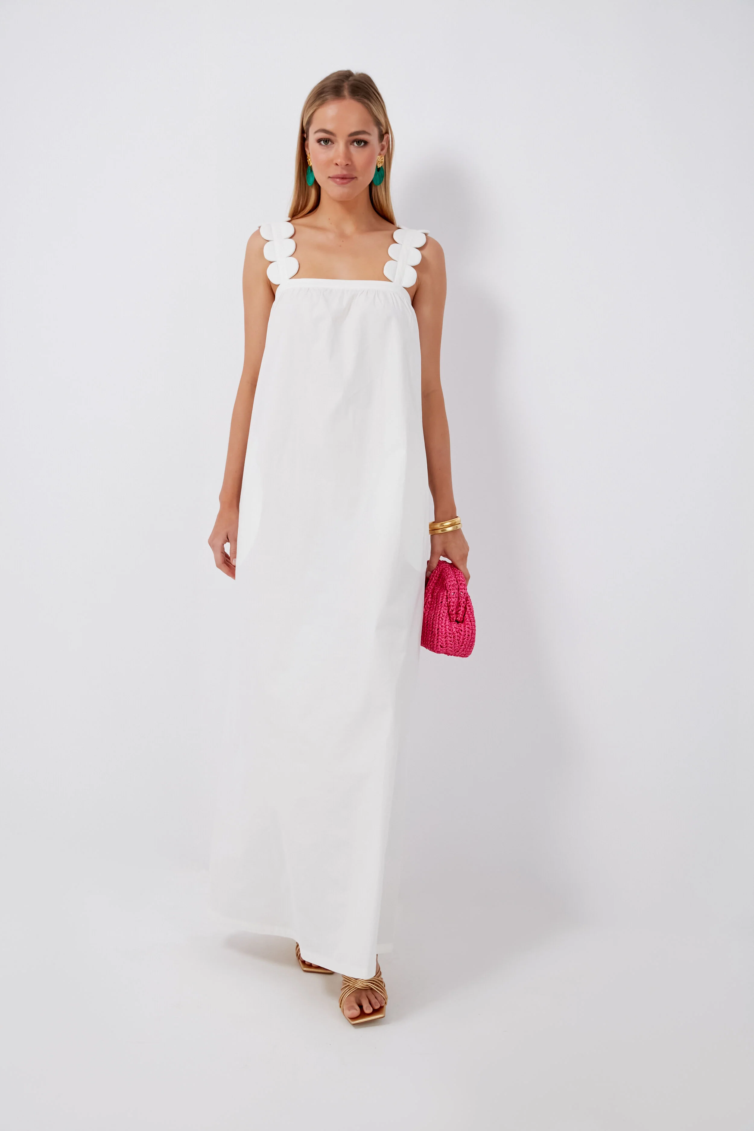 Off White Bubble Long Dress with Straps - Image 3