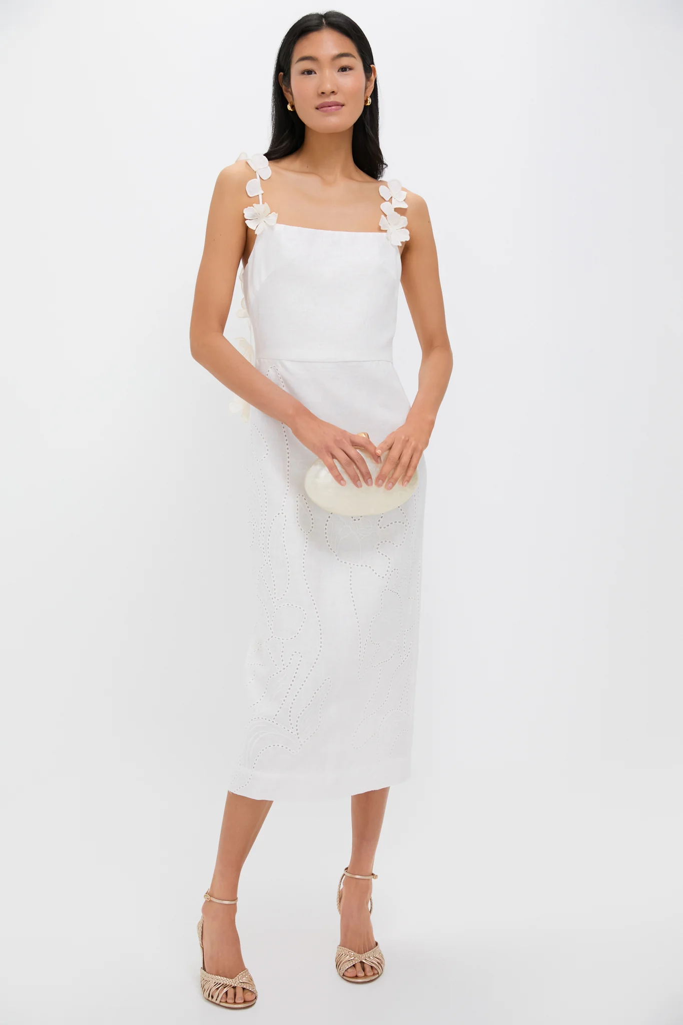 Off White Petalos Embroidered Midi Dress - Image 3