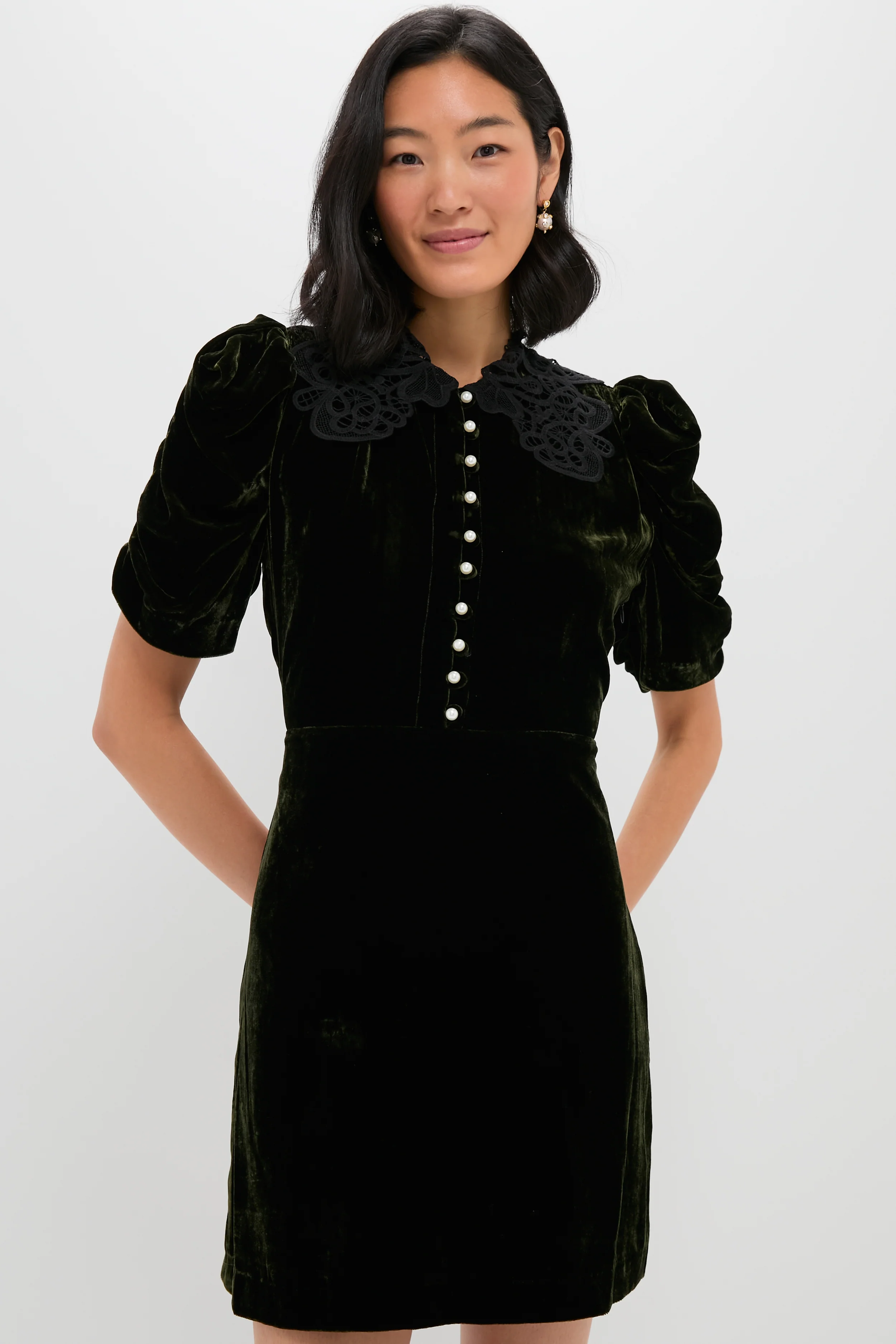 Olive Velvet Norabelle Short Sleeve Mini Dress