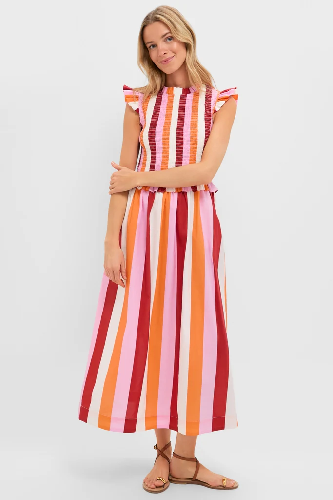 Orange, Pink & Crimson Stripe Smocked Sully Dress