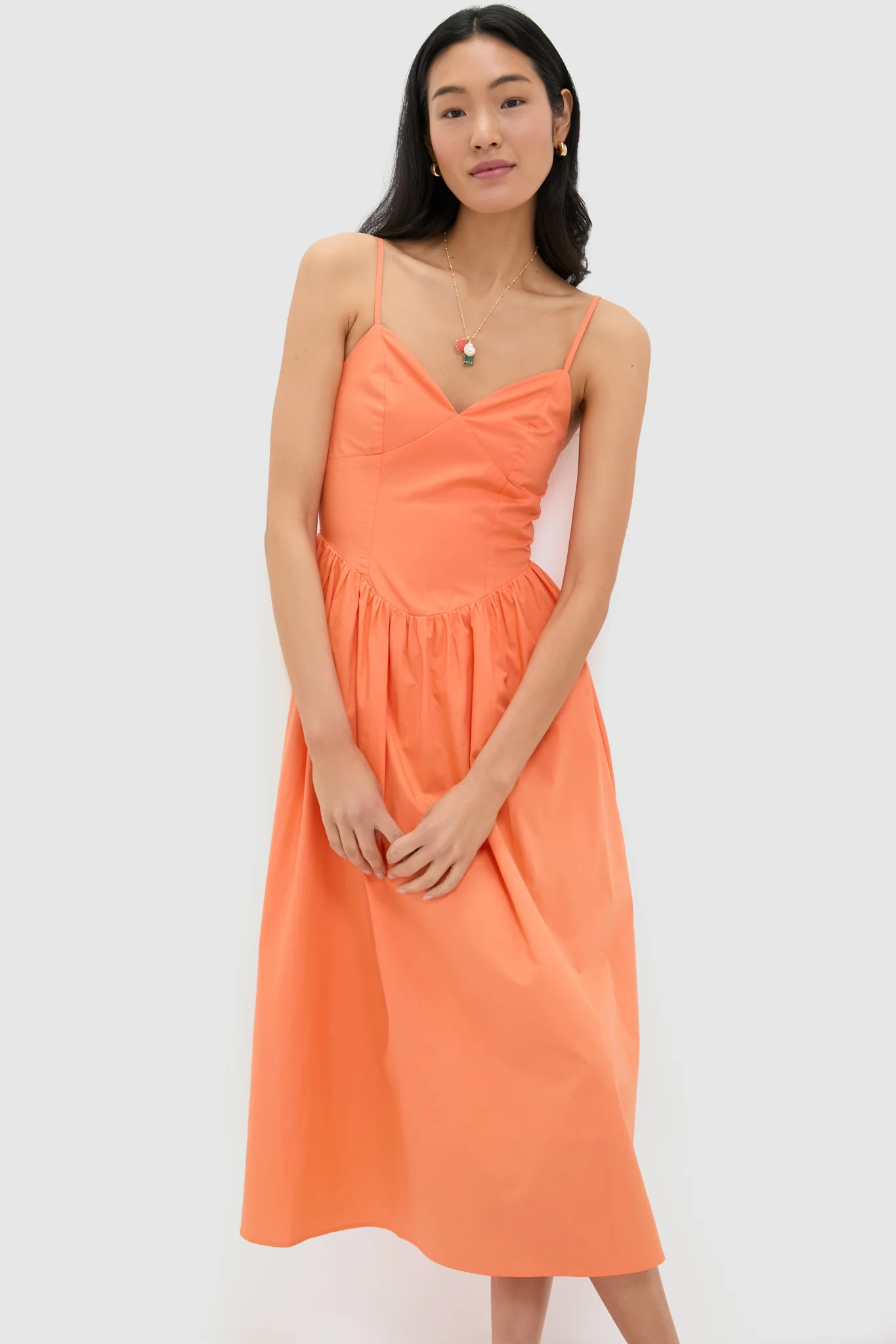 Orange V-Neck Midi Dress - Image 6