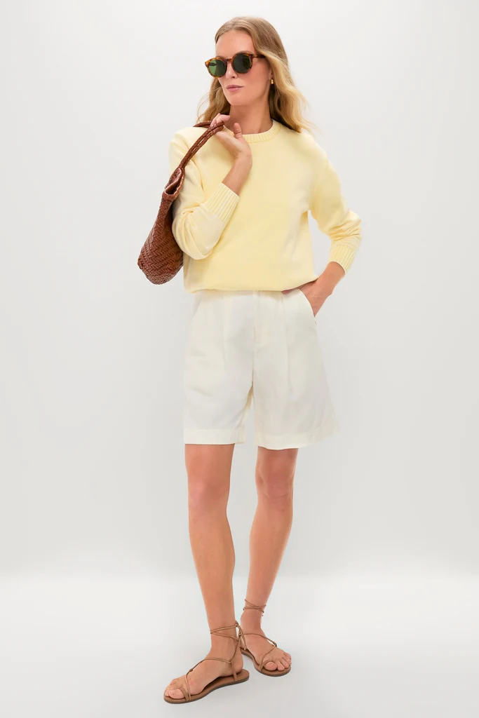 Pale Yellow Stone Washed Cotton Anne Crewneck - Image 2