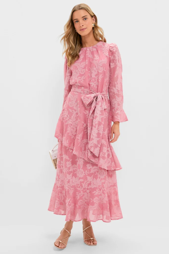 Pink Chiffon Floral Jacquard Sasha Dress - Image 3