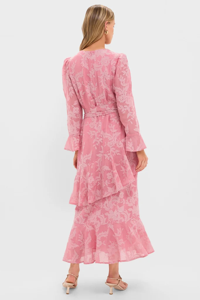 Pink Chiffon Floral Jacquard Sasha Dress - Image 5