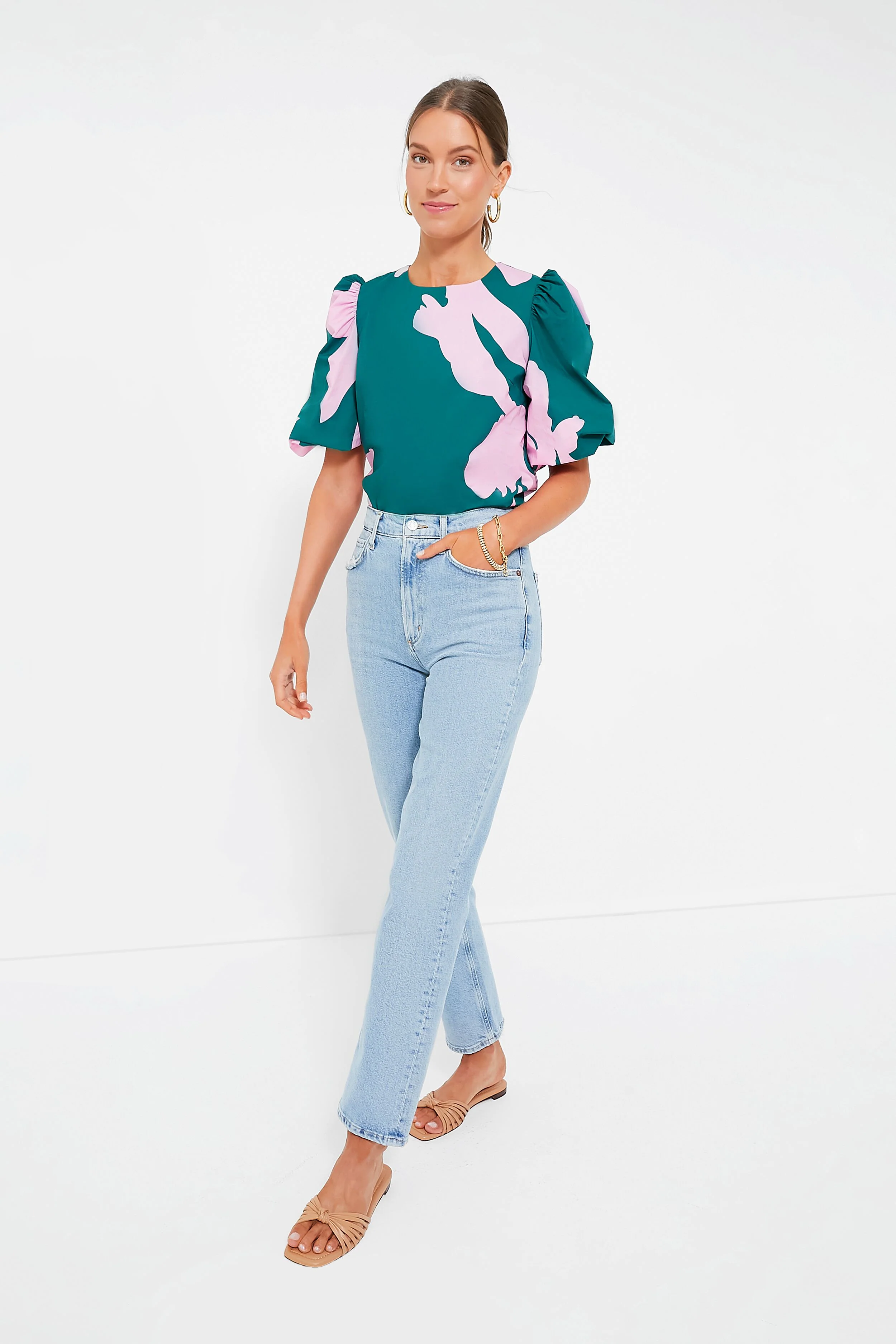 Pink & Green Penelope Puff Sleeve Top - Image 2