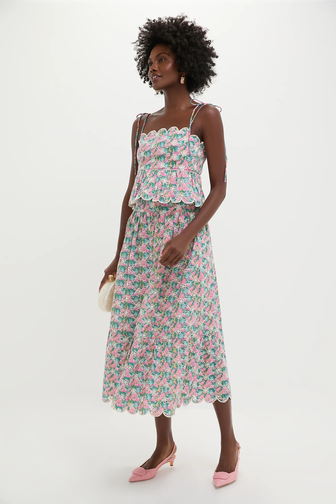 Pink Multi Floral Scalloped Eyelet Calla Top - Image 6