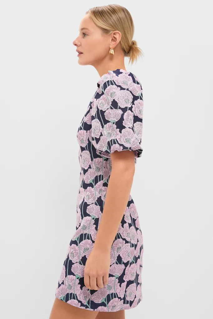 Pink & Navy Floral Jacquard Minetta Mini Dress - Image 3