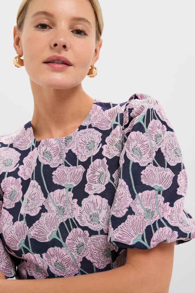 Pink & Navy Floral Jacquard Minetta Mini Dress - Image 5