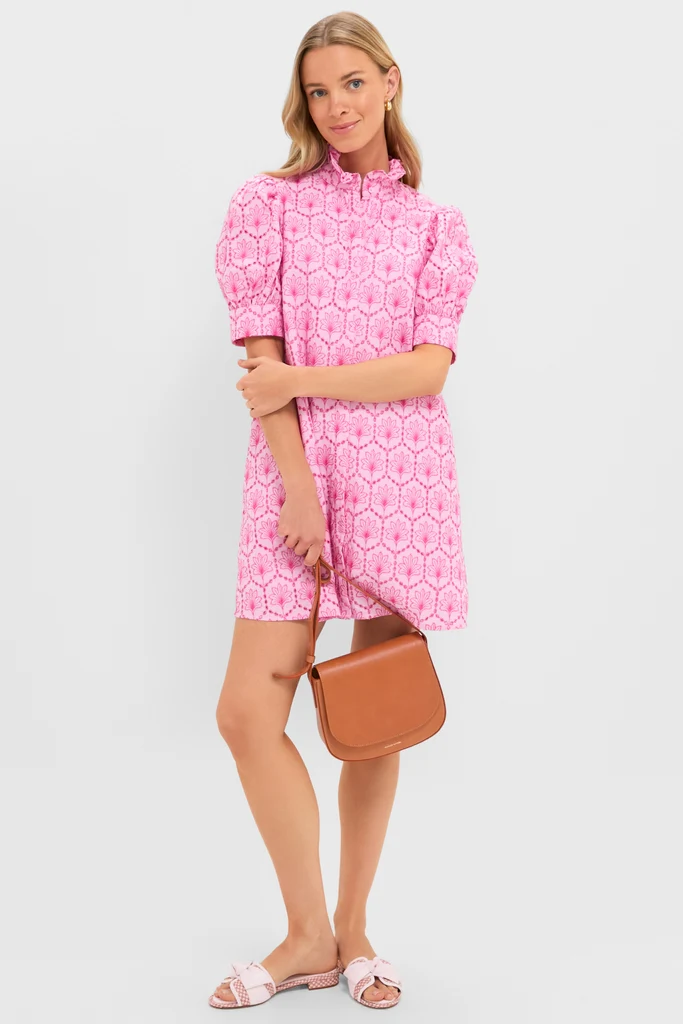 Pink Palm Eyelet Louisa Mini Dress - Image 6
