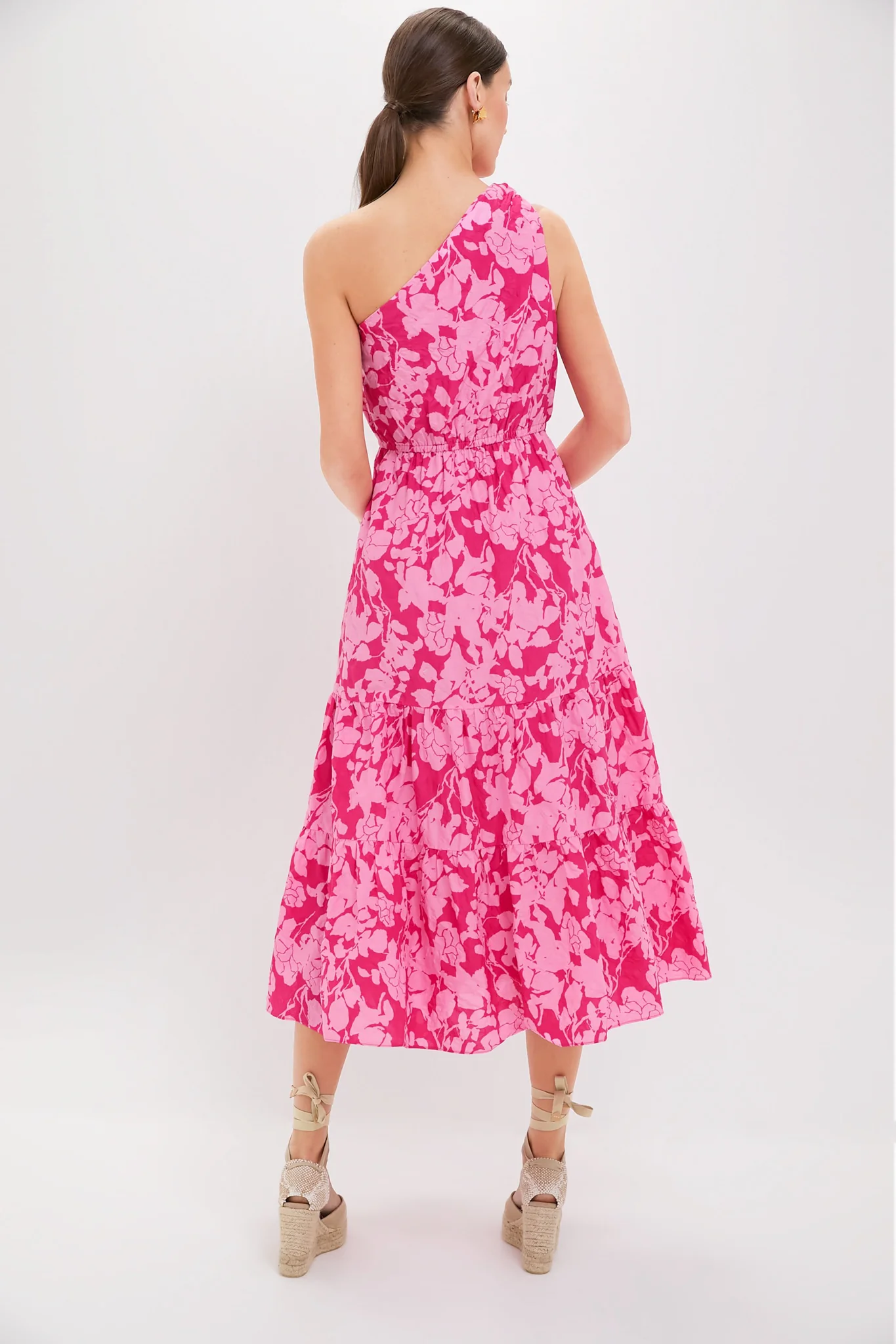 Pink Textured Floral One Shoulder Sybil Maxi Dress - Image 4