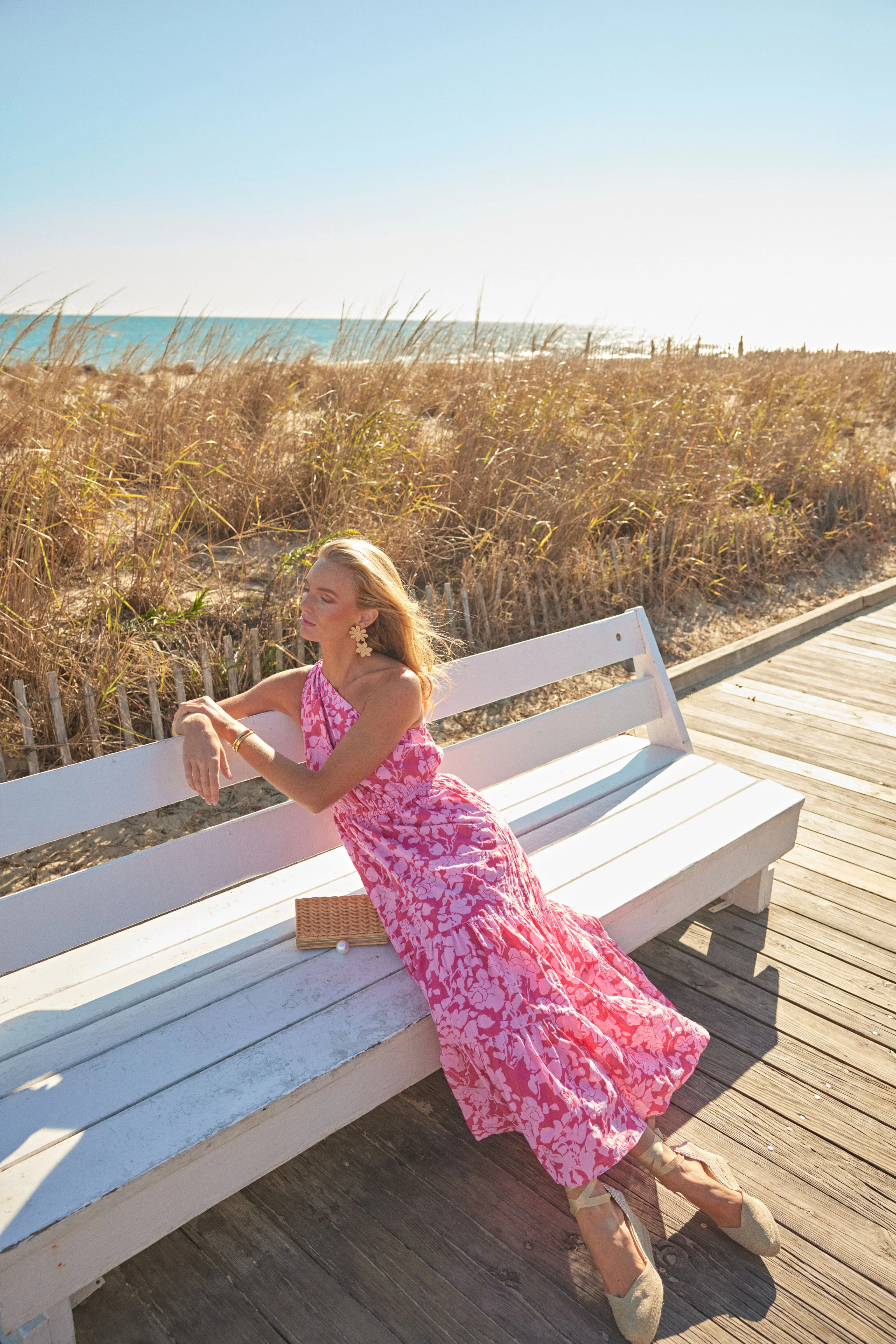 Pink Textured Floral One Shoulder Sybil Maxi Dress - Image 7