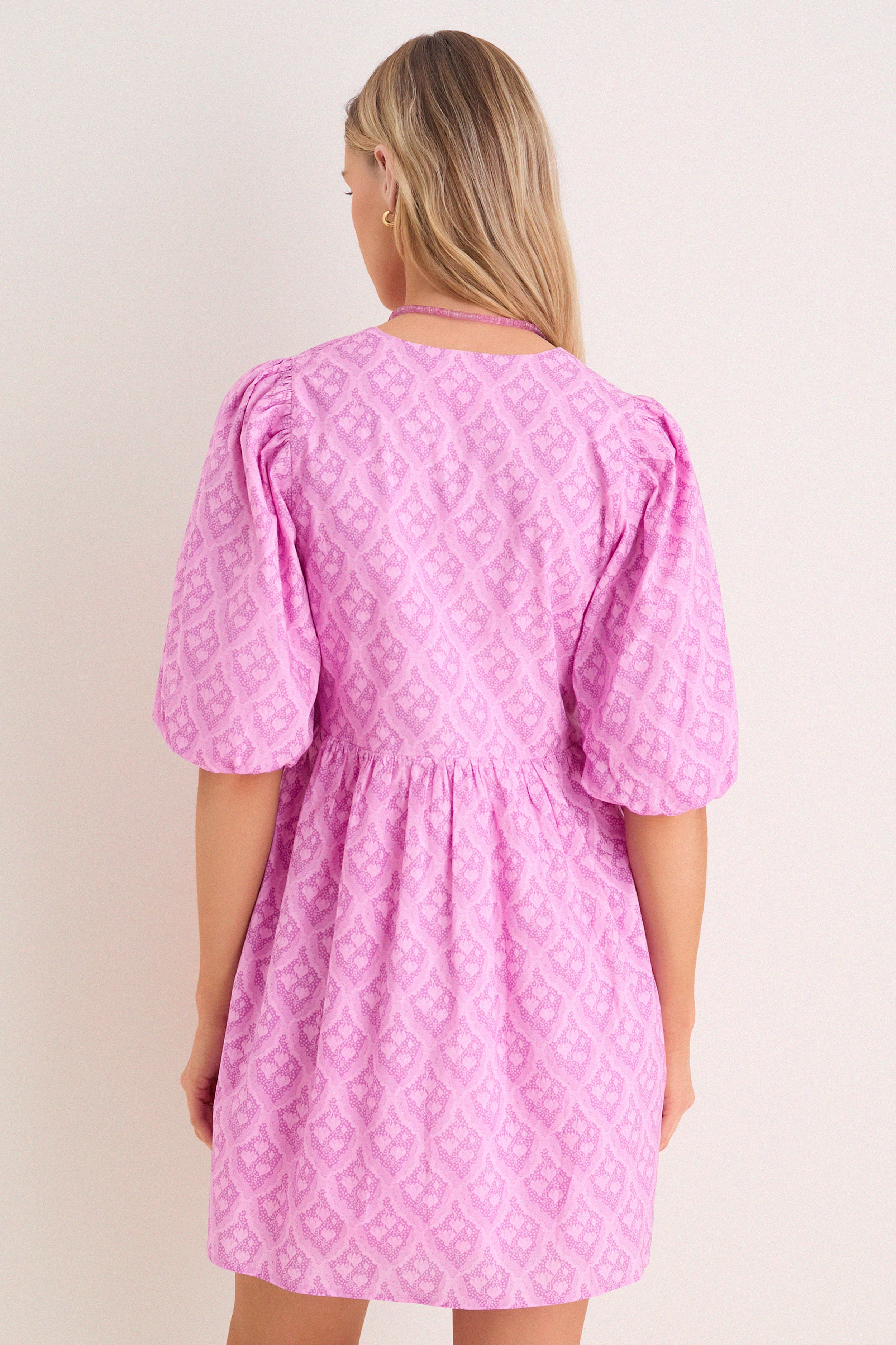 Pink Trellis Floral Patty Mini Dress - Image 4