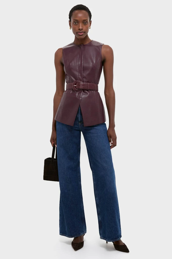 Plum Stamped Faux Leather Duke Top - Image 12