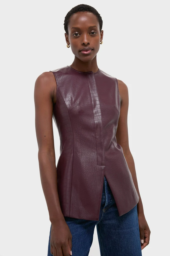 Plum Stamped Faux Leather Duke Top - Image 15