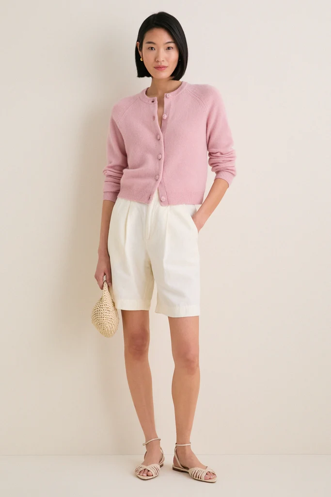 Powder Pink Cashmere Knot Button Phoebe Cardigan - Image 3