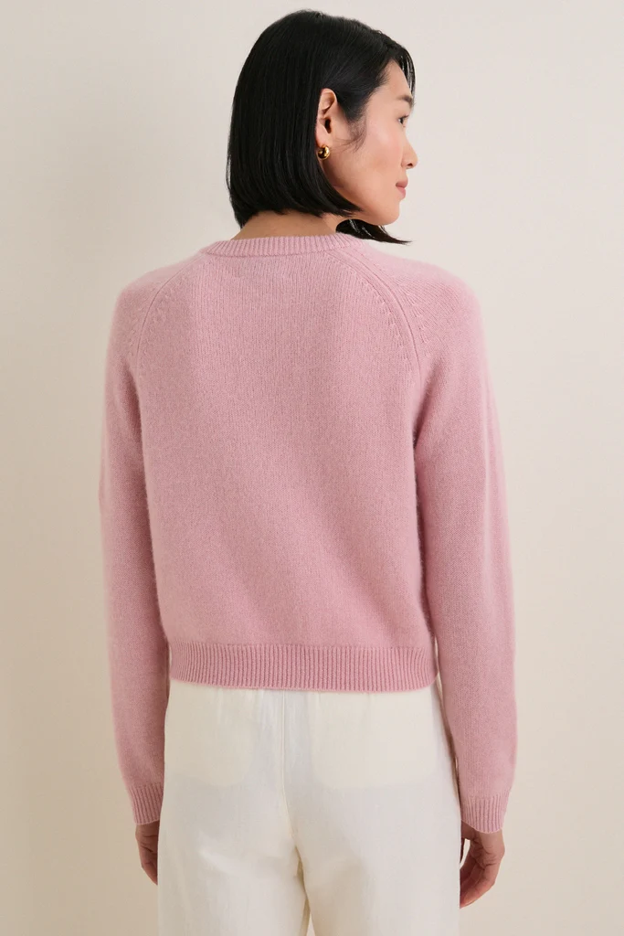 Powder Pink Cashmere Knot Button Phoebe Cardigan - Image 5