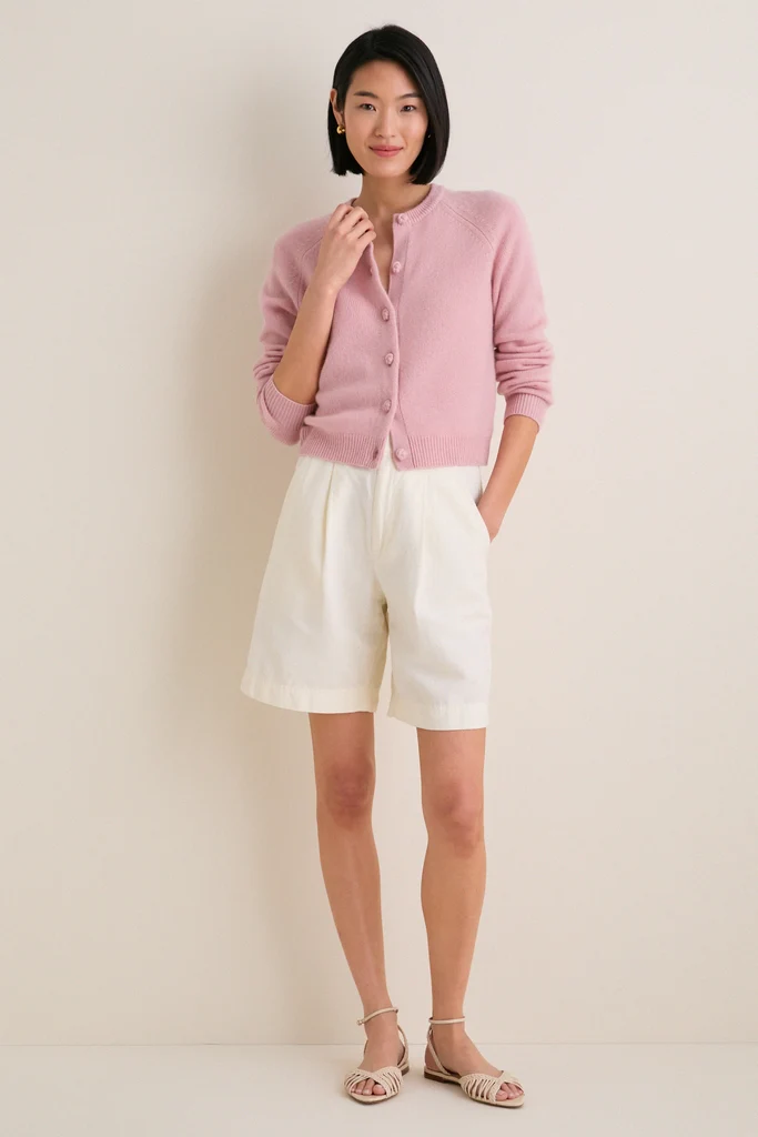 Powder Pink Cashmere Knot Button Phoebe Cardigan - Image 6