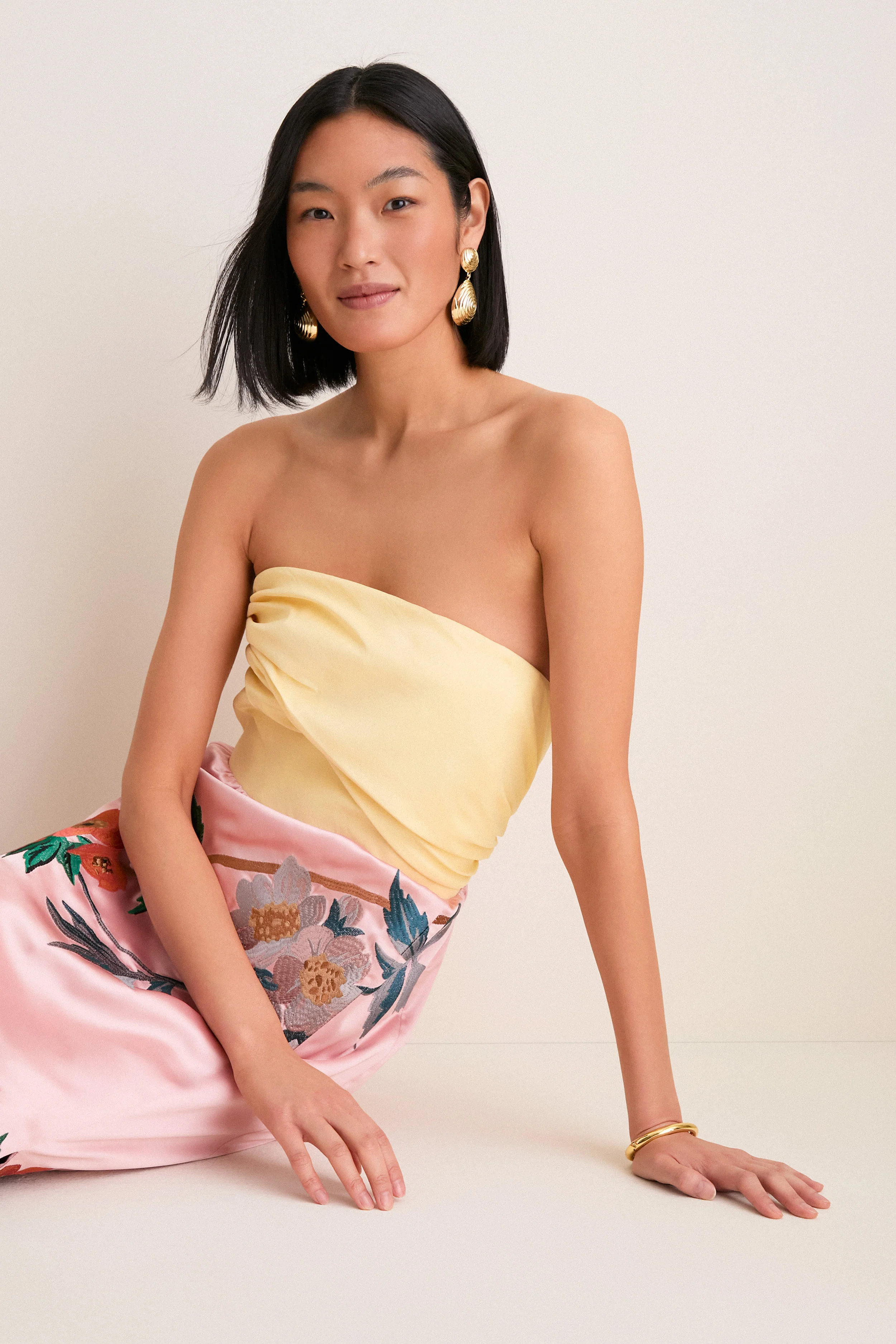 Powder Pink Embroidered Satin Strapless Sonia Dress - Image 2