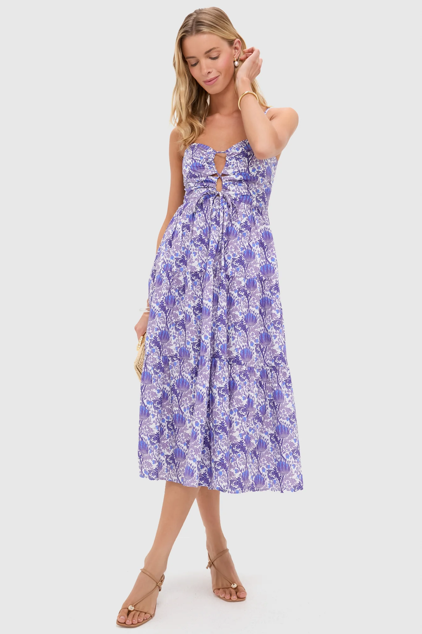 Purple Multi Floral Corinne Cut-Out Midi Dress - Image 6