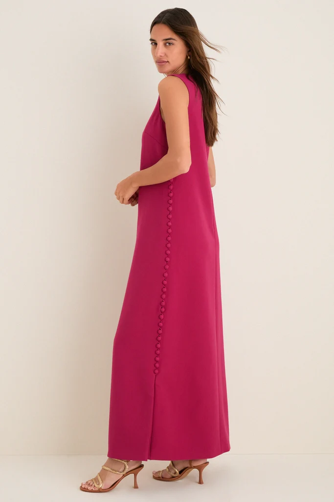 Raspberry Crepe Button Camille Maxi Dress - Image 7