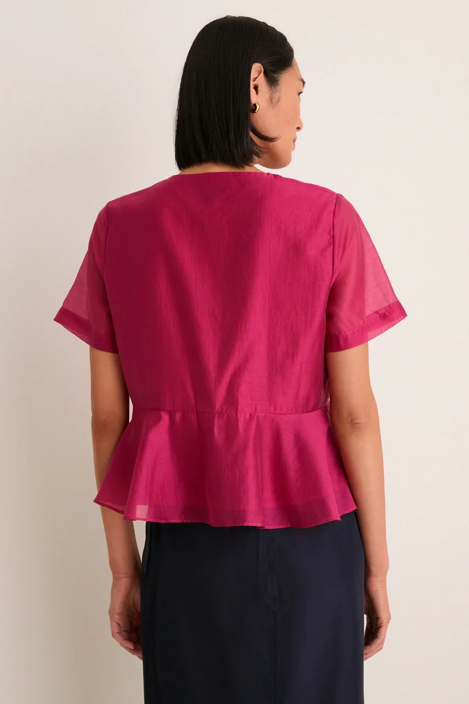 Raspberry Organza Peplum Sylvette Blouse - Image 4