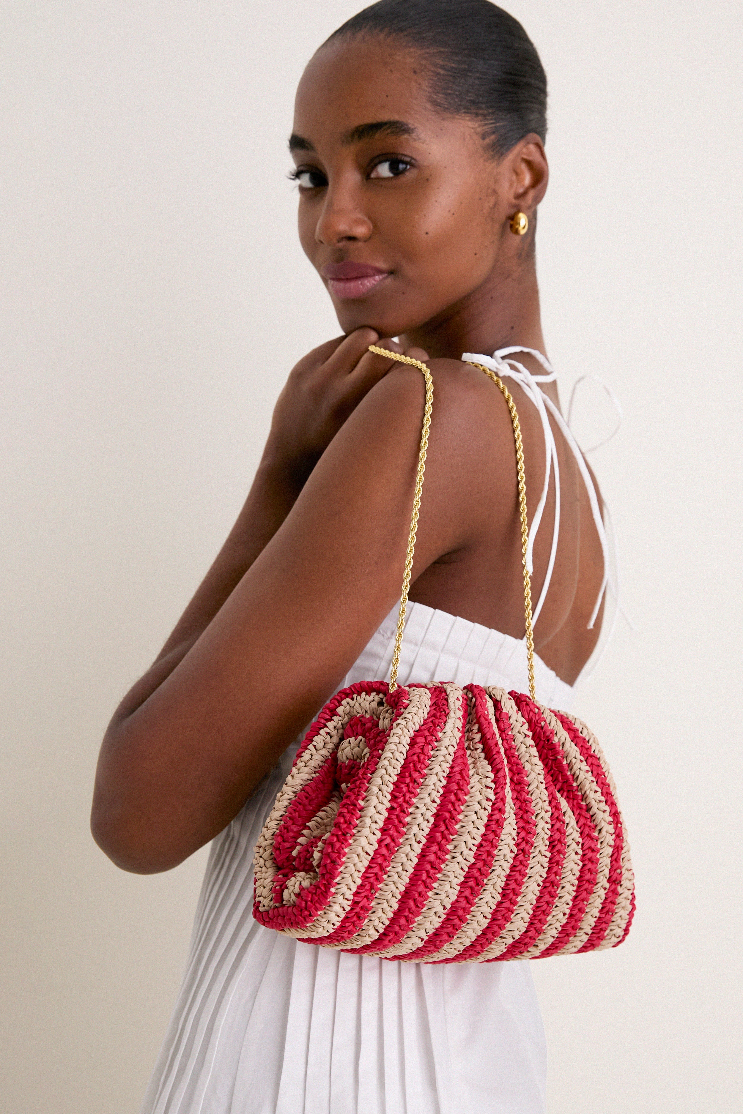 Red and Natural Crochet Striped Bailey Clutch - Image 4