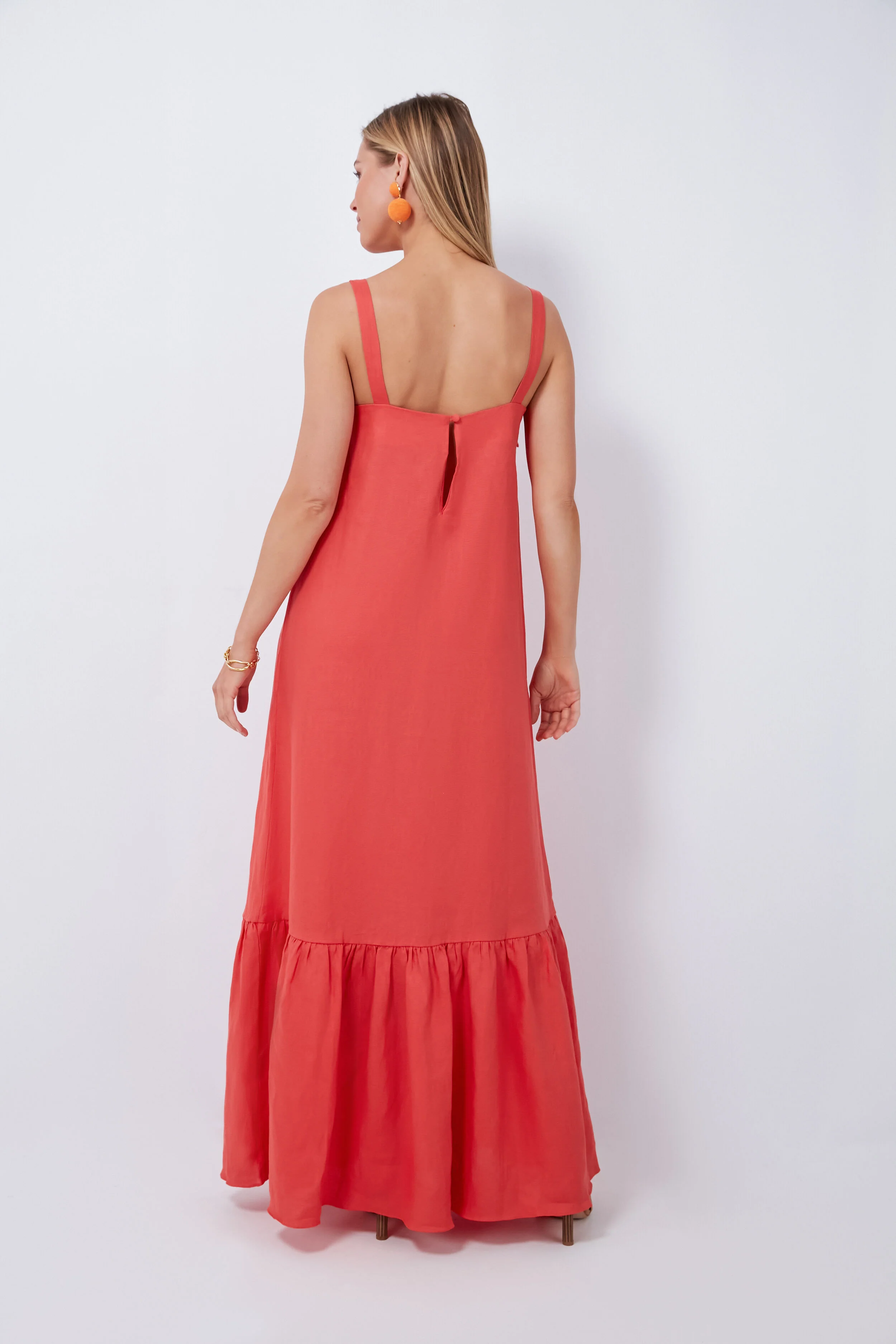 Red Cherry Bomb Solid Long Dress with Straps - Image 4