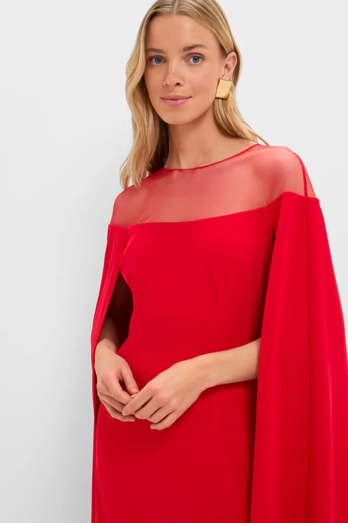 Red Estelle Cape Maxi Dress - Image 5