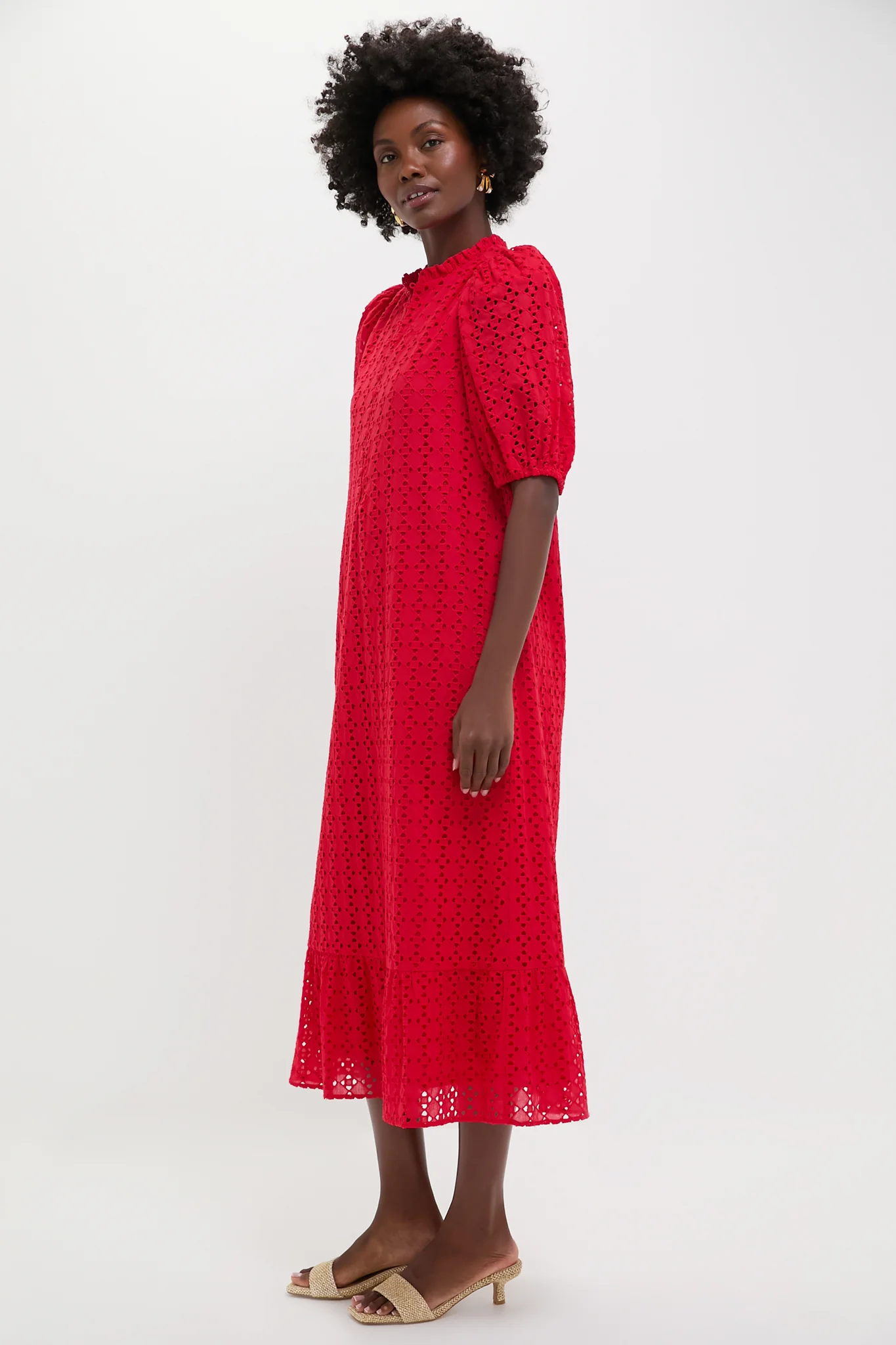 Red Eyelet Tryall Midi Dress - Image 3