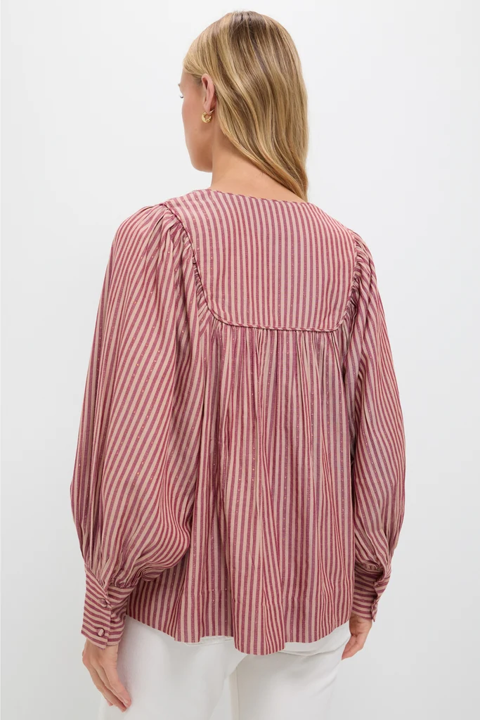 Red Lurex Stripe Hand Beaded Sydney Blouse - Image 5