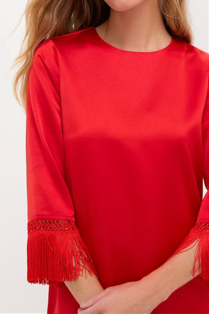 Red Satin Tassel Jamie Dress - Image 2