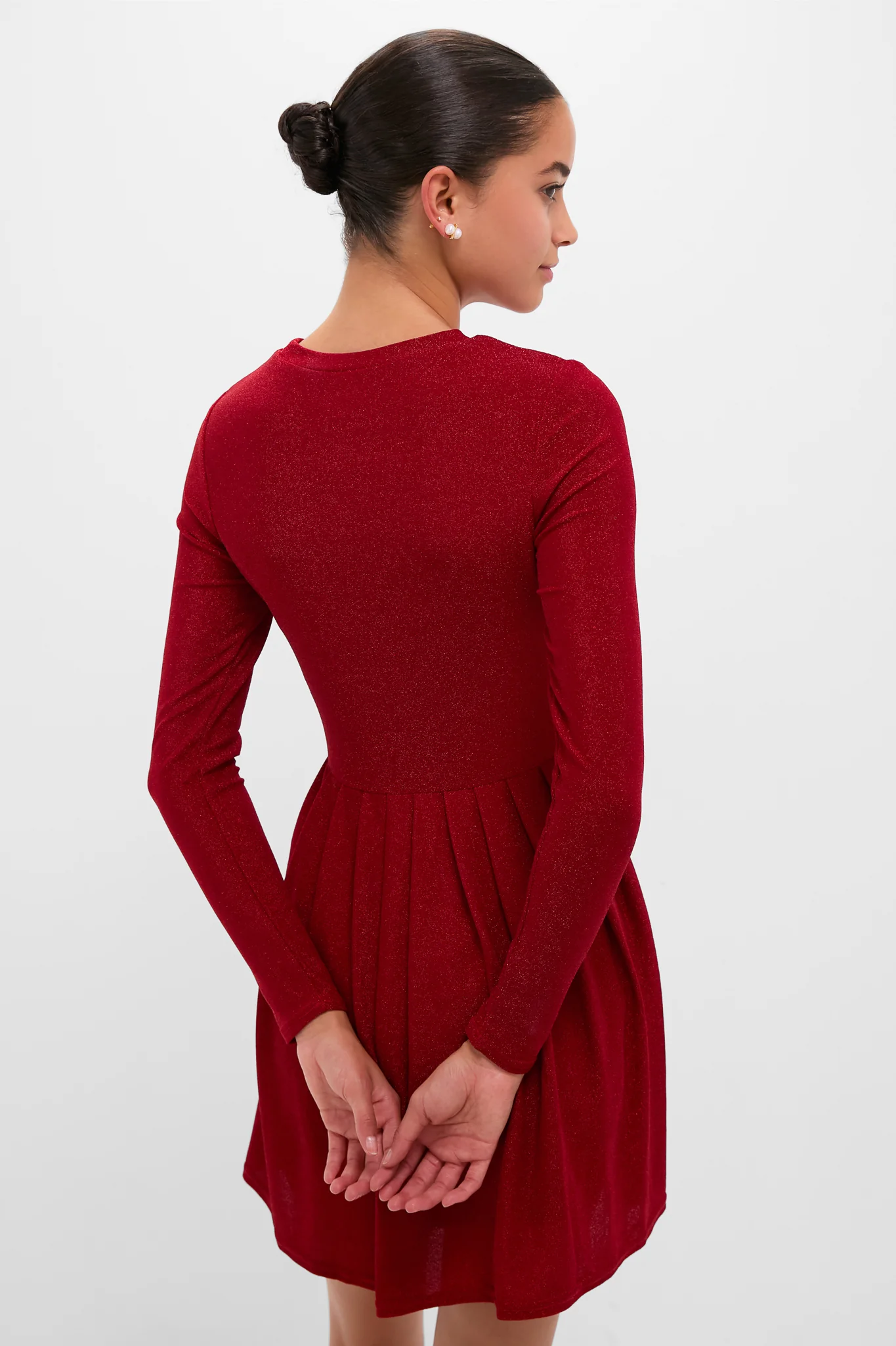 Red Shimmer Pleated Bale Mini Dress - Image 4