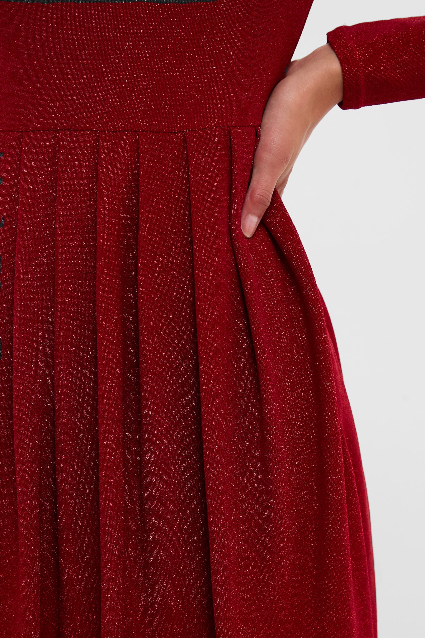 Red Shimmer Pleated Bale Mini Dress - Image 5