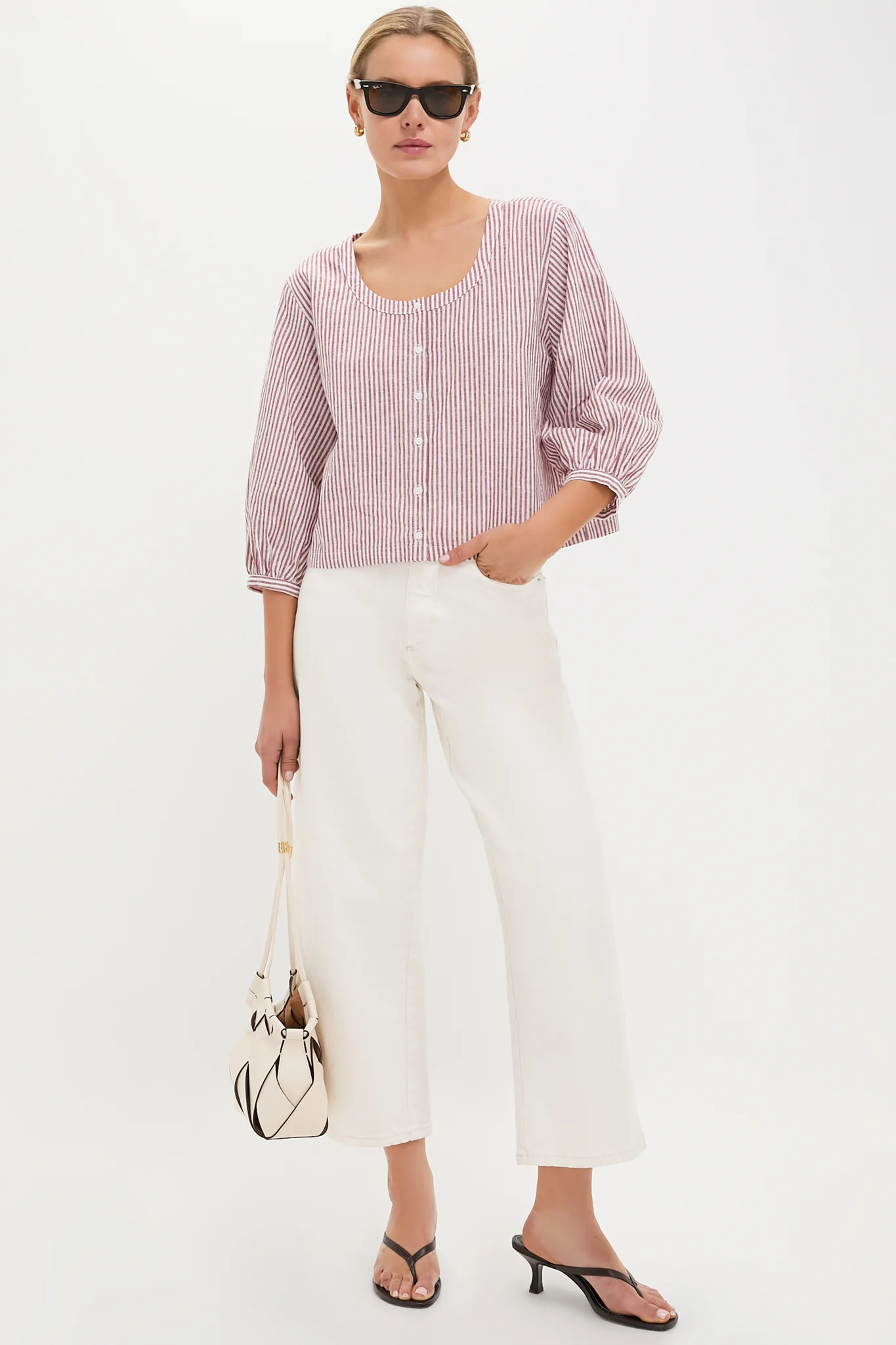 Red Stripe Linen Kennedi Blouse - Image 2